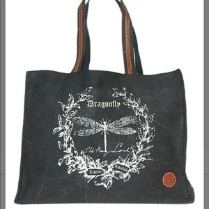 Le Papillon-Dragonfly tote-vintage dark gray white dragonfly, print NWT LAST 1!!